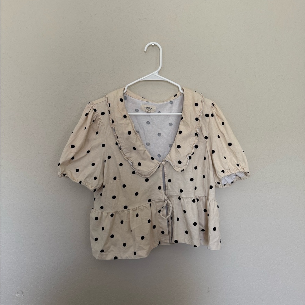 Anthropologie Cream Polka Dot Blouse